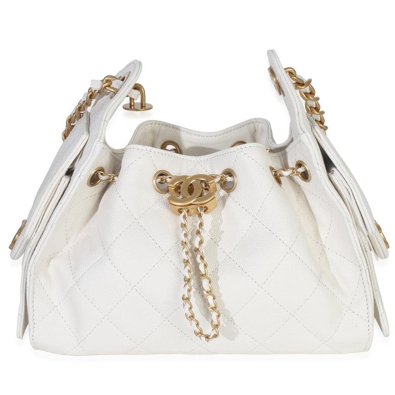 Chanel White Quilted Caviar Mini  25 Hobo Handbag Handbag fv