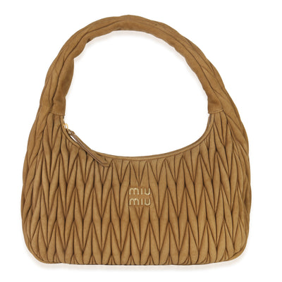 Miu Miu Brown Suede Matelasse Wander Hobo Handbag fv