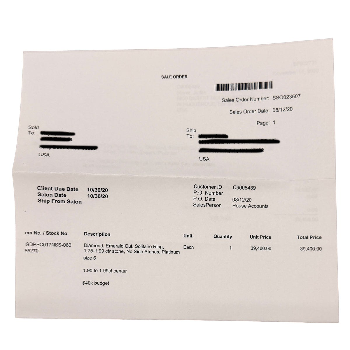 Harry Winston 1.91 ct Emerald Diamond Solitaire Engagement Ring stamp