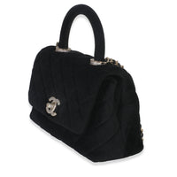 Chanel Black Quilted Velvet Crystal Extra Mini Coco Handle Flap Bag Handbag pv