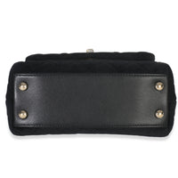 Chanel Black Quilted Velvet Crystal Extra Mini Coco Handle Flap Bag Handbag stamp