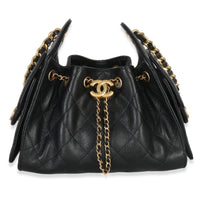 Chanel 26P Black Quilted Caviar Mini  25 Hobo Handbag Handbag fv