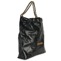 Chanel Black Shiny Quilted Calfskin Medium  22 Hobo Handbag pv