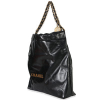 Chanel Black Shiny Quilted Calfskin Medium  22 Hobo Handbag sv