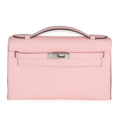 Hermès Rose Sakura Swift Kelly Pochette PHW Handbag fv