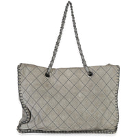 Chanel Grey Quilted Suede Wild Stitch Jumbo CC Tote Handbag bv