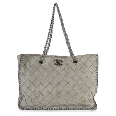 Chanel Grey Quilted Suede Wild Stitch Jumbo CC Tote Handbag fv