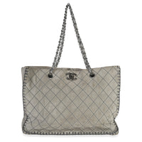Chanel Grey Quilted Suede Wild Stitch Jumbo CC Tote Handbag fv