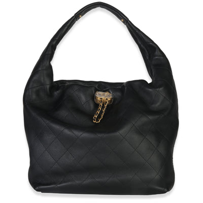 Chanel 26C Black Quilted Calfskin Large Hobo Handbag fv