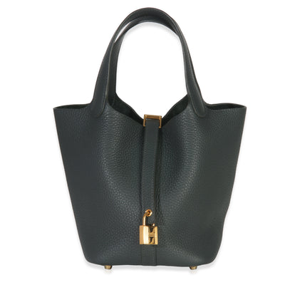 Hermès Vert Fonce Clemence Picotin Lock 18 GHW Handbag fv