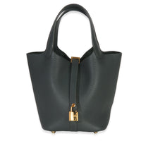 Hermès Vert Fonce Clemence Picotin Lock 18 GHW Handbag fv