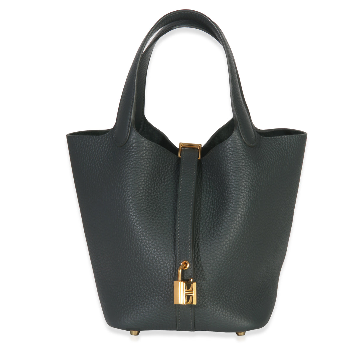 Hermès Vert Fonce Clemence Picotin Lock 18 PM GHW Handbag fv