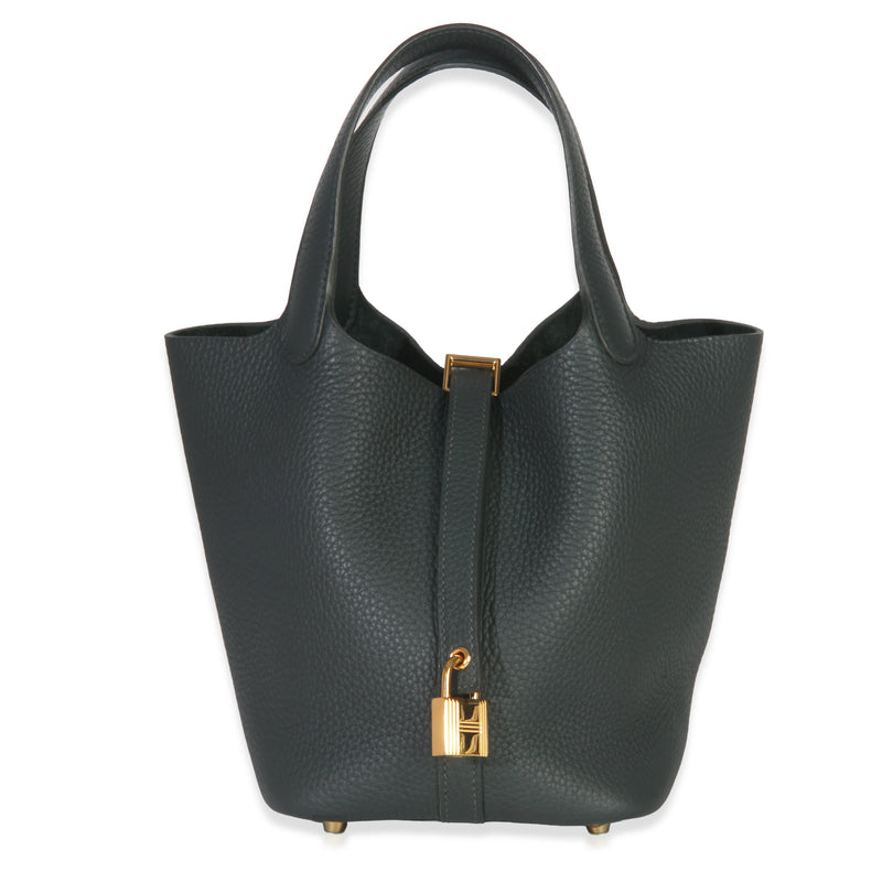 Hermès Vert Fonce Clemence Picotin Lock 18 PM GHW Handbag fv
