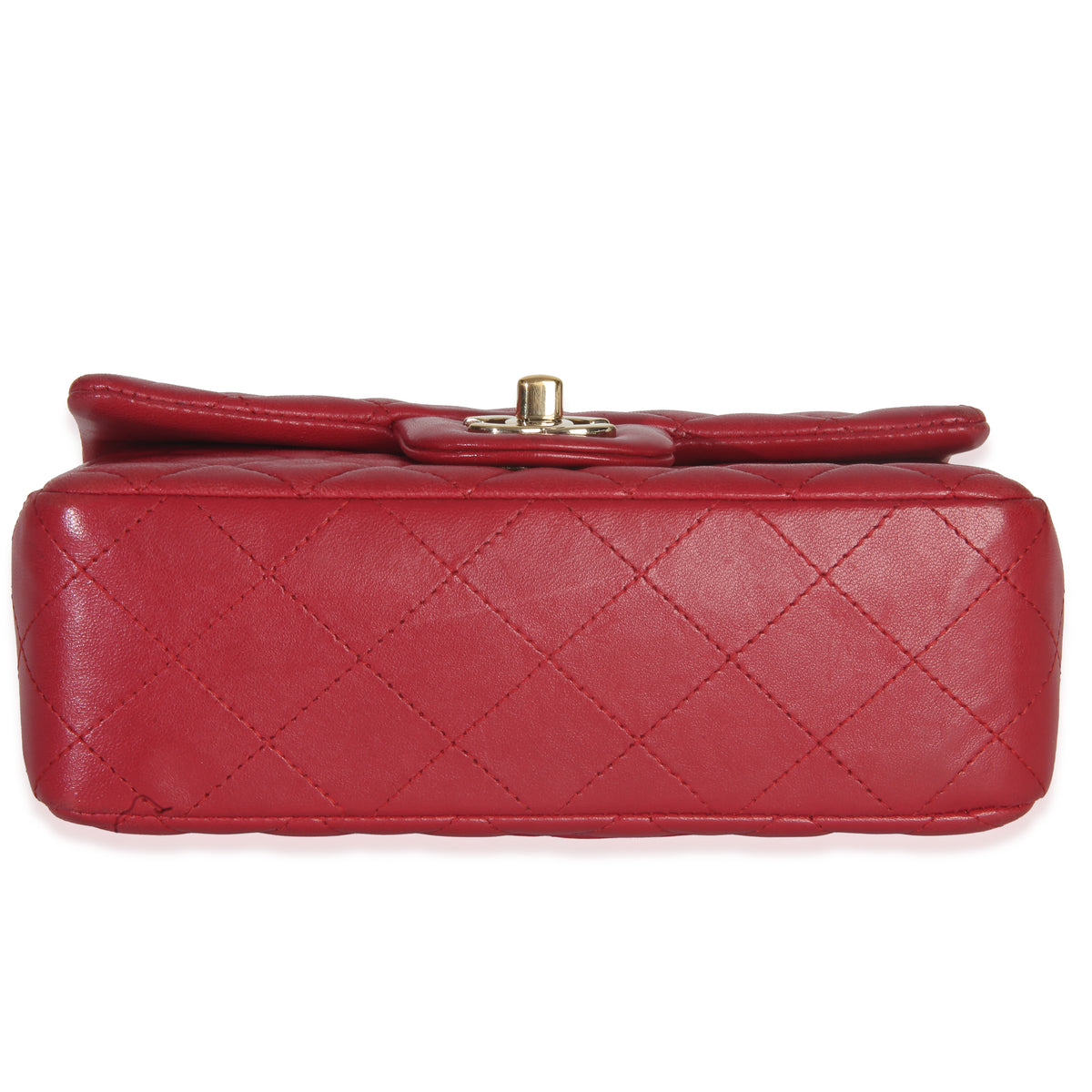 Chanel Dark Pink Quilted Lambskin Mini Rectangle Flap Bag Handbag stamp