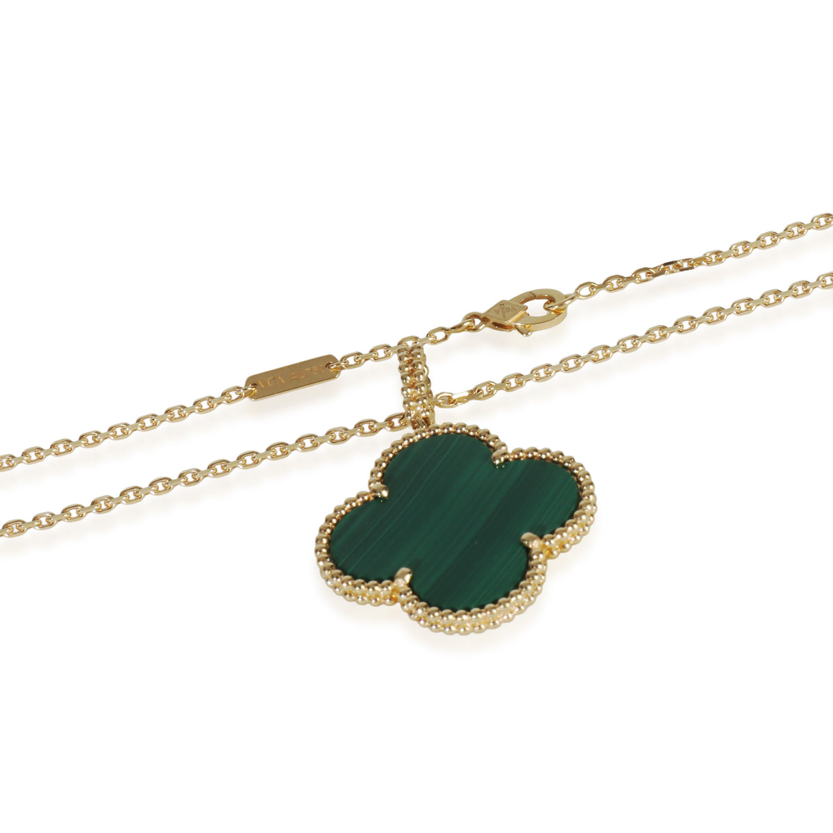 Van Cleef & Arpels Yellow Gold Malachite Magic Alhambra Necklace clasp