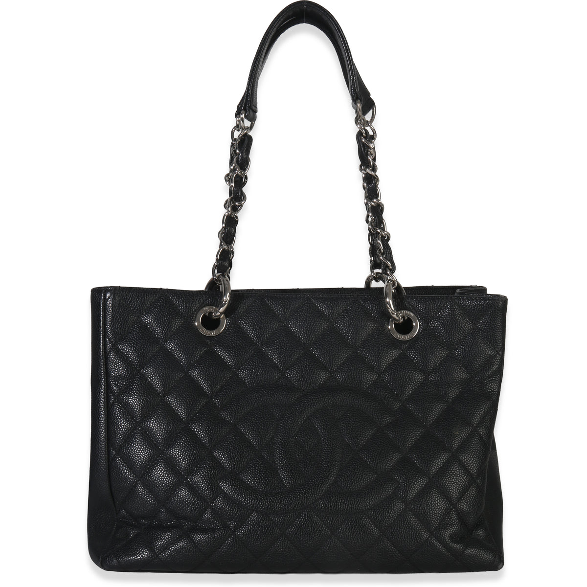 Chanel Black Quilted Caviar Grand Shopping Tote Handbag fv
