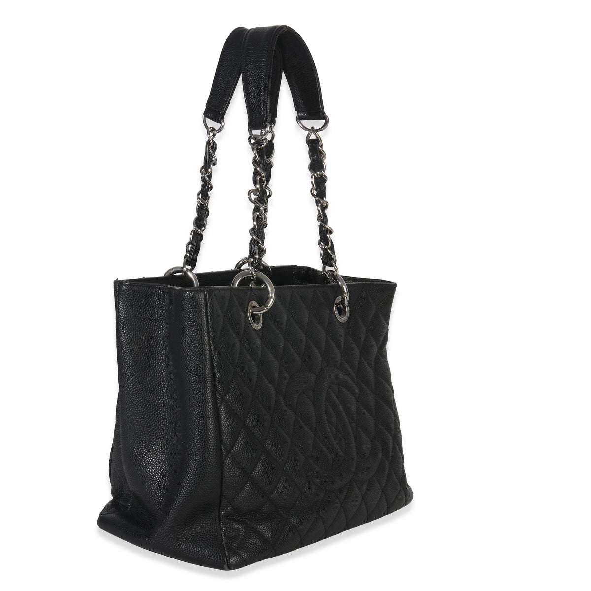 Chanel Black Quilted Caviar Grand Shopping Tote Handbag pv