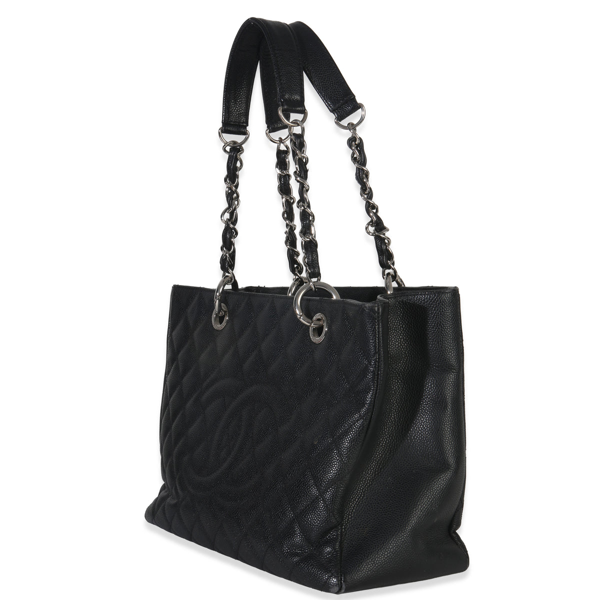 Chanel Black Quilted Caviar Grand Shopping Tote Handbag sv