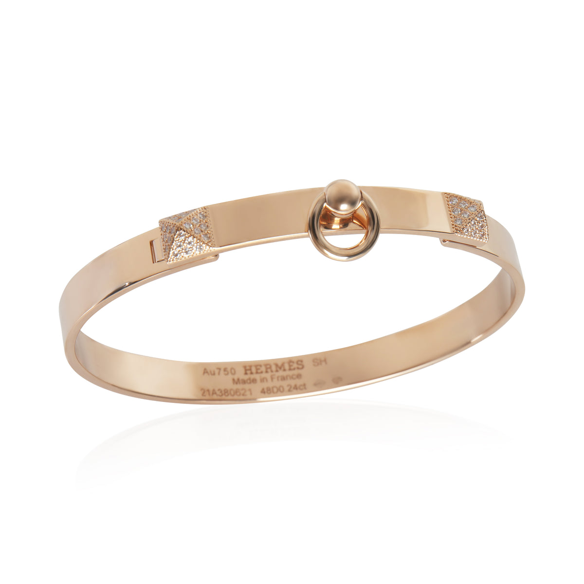 Hermès Rose Gold Diamond Collier de Chien Bracelet av