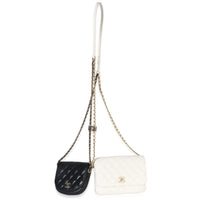 Chanel White Black Quilted Lambskin Small Side Packs Flap Bag Handbag pv