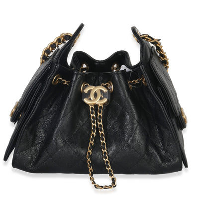 Chanel Black Quilted Caviar Mini  25 Hobo Handbag Handbag fv