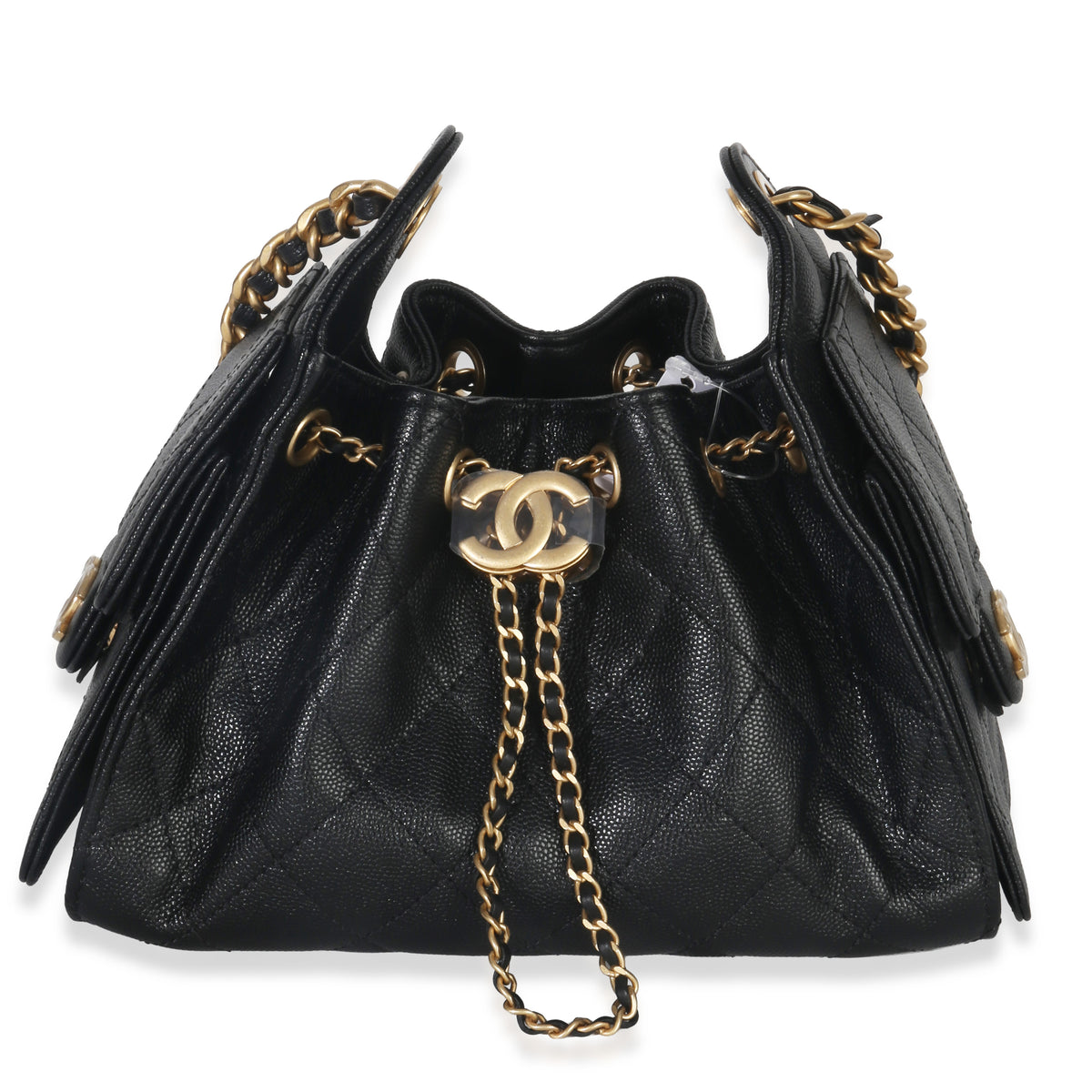 Chanel Black Quilted Caviar Mini  25 Hobo Handbag Handbag fv