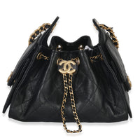 Chanel Black Quilted Caviar Mini  25 Hobo Handbag Handbag fv