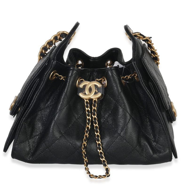 Chanel Black Quilted Caviar Mini  25 Hobo Handbag Handbag fv