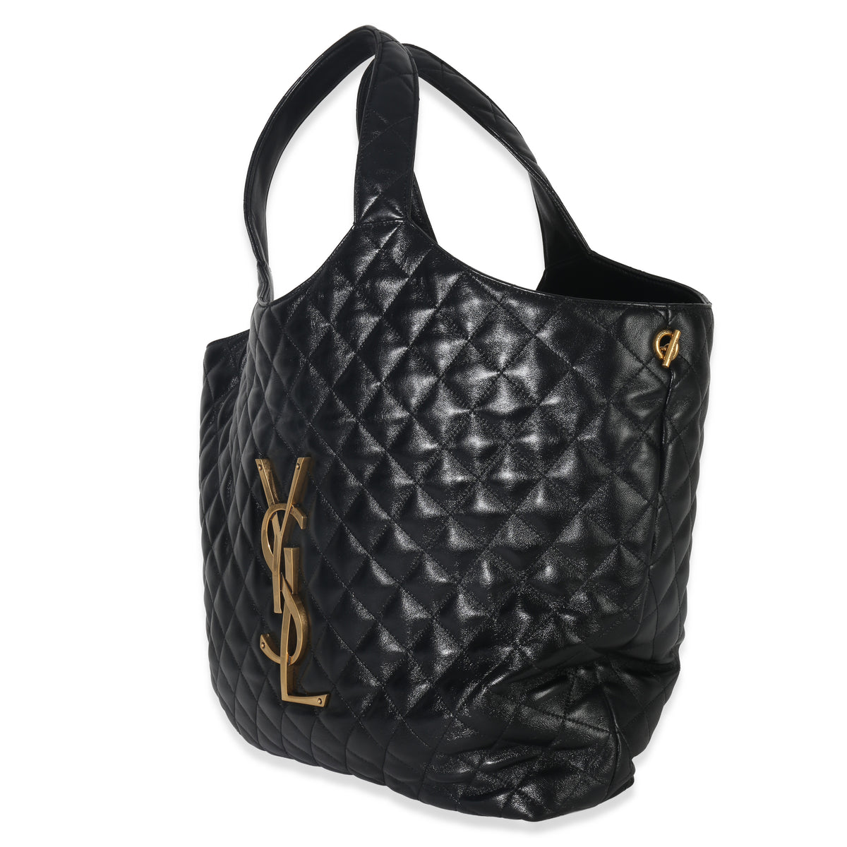 Saint Laurent Black Quilted Lambskin Maxi Icare Shopping Tote Handbag bv