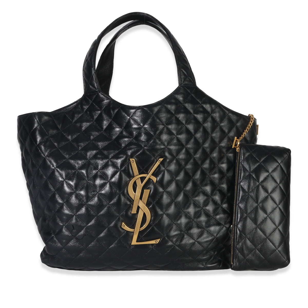 Saint Laurent Black Quilted Lambskin Maxi Icare Shopping Tote Handbag fv