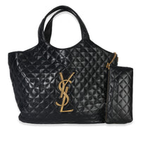 Saint Laurent Black Quilted Lambskin Maxi Icare Shopping Tote Handbag fv