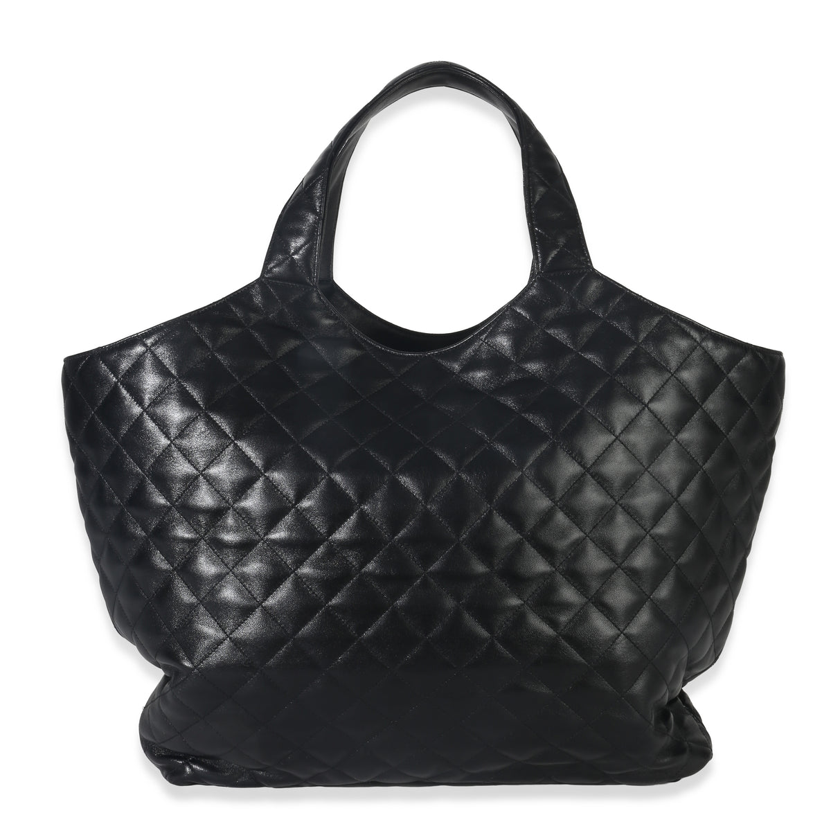 Saint Laurent Black Quilted Lambskin Maxi Icare Shopping Tote Handbag stamp