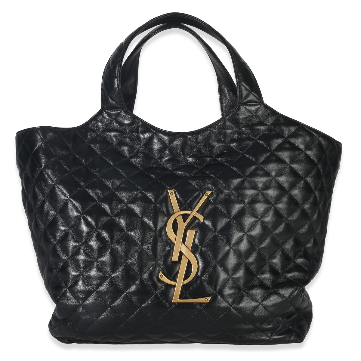 Saint Laurent Black Quilted Lambskin Maxi Icare Shopping Tote Handbag sv