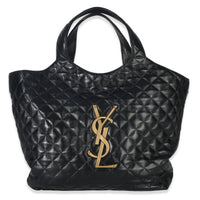 Saint Laurent Black Quilted Lambskin Maxi Icare Shopping Tote Handbag sv