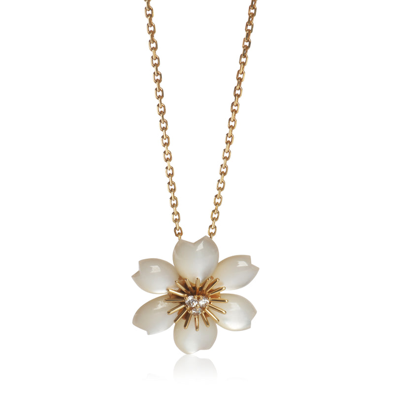 Van Cleef & Arpels Yellow Gold Mother Of Pearl & Diamond Mini Model Rose de Noel fv