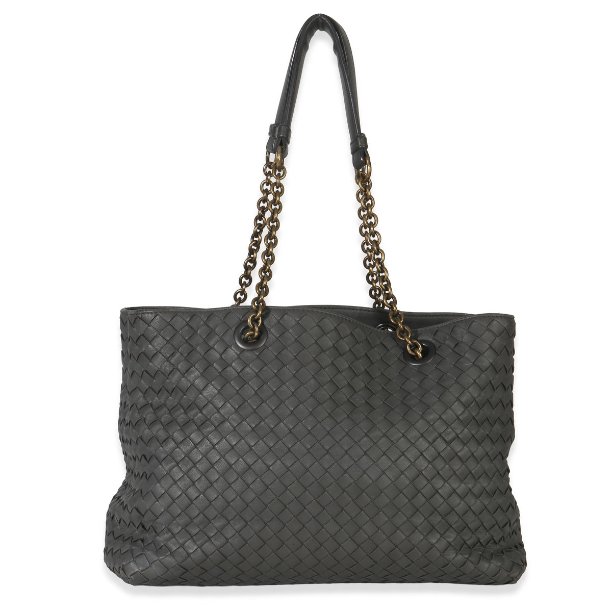 Bottega Veneta Grey Nappa Intrecciato Medium Chain Tote Handbag bv