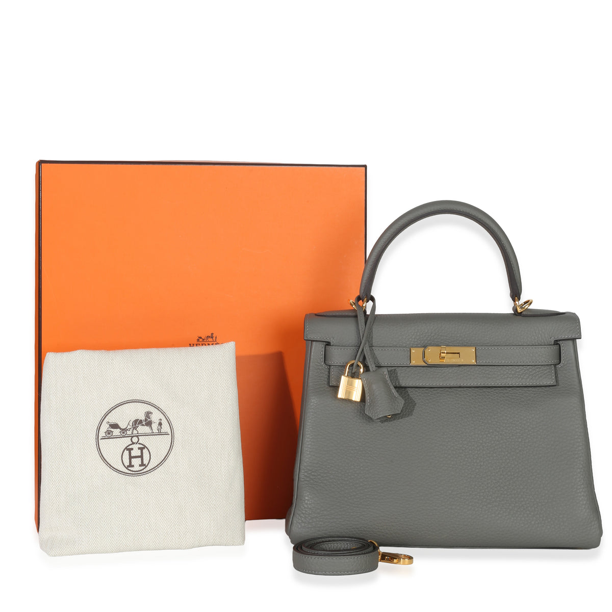 Hermès Gris Meyer Clemence Kelly 28 GHW Handbag sv