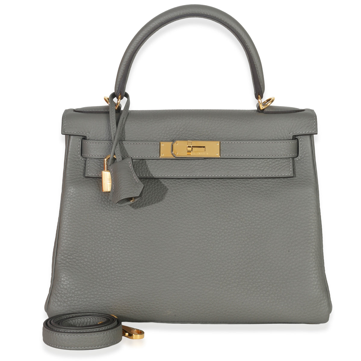 Hermès Gris Meyer Clemence Retourne Kelly 28 GHW Handbag fv