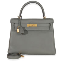 Hermès Gris Meyer Clemence Retourne Kelly 28 GHW Handbag fv