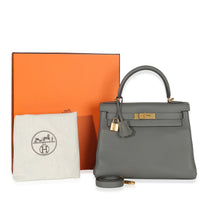 Hermès Gris Meyer Clemence Retourne Kelly 28 GHW Handbag sv