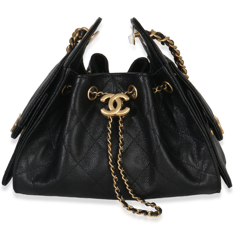Chanel 26P Black Quilted Caviar Mini  25 Hobo Handbag Handbag fv