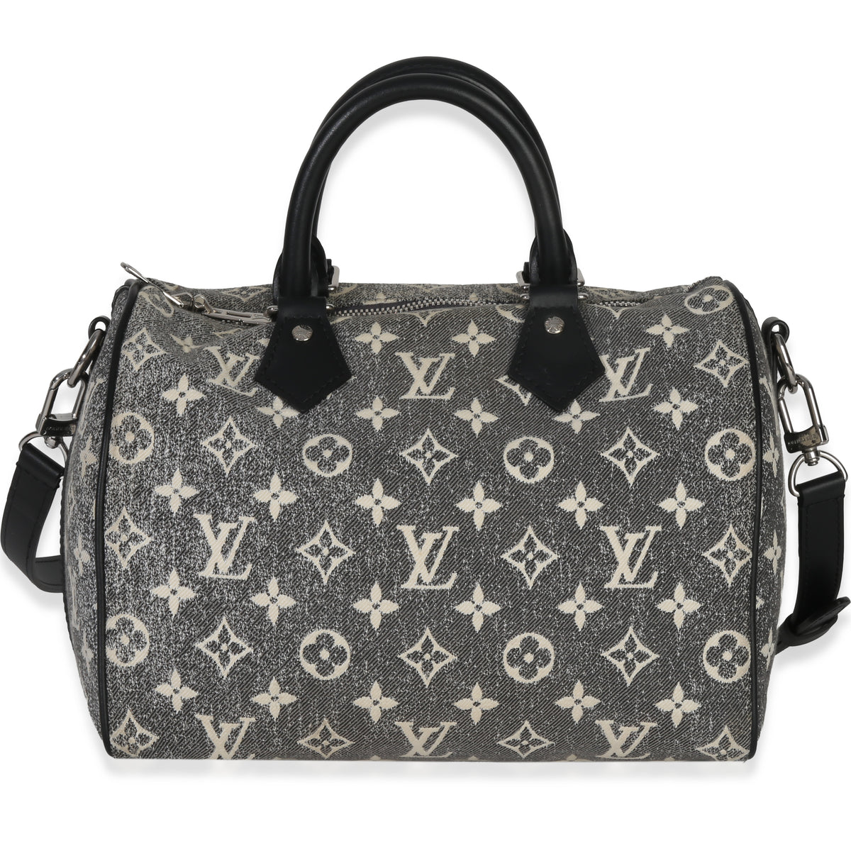 Louis Vuitton Black Monogram Denim Jacquard Speedy Bandouliere 25 Handbag fv