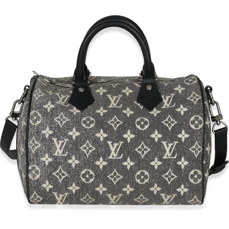 Louis Vuitton Black Monogram Denim Jacquard Speedy Bandouliere 25 Handbag fv