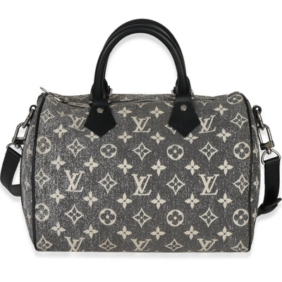 Louis Vuitton Black Monogram Denim Jacquard Speedy Bandouliere 25 Handbag fv