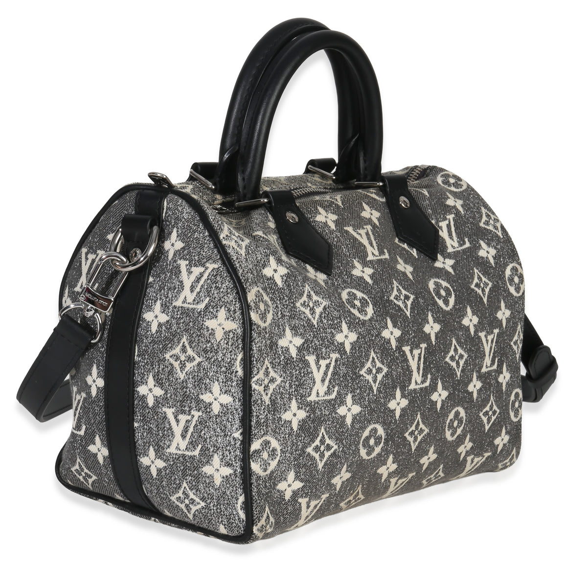 Louis Vuitton Black Monogram Denim Jacquard Speedy Bandouliere 25 Handbag pv