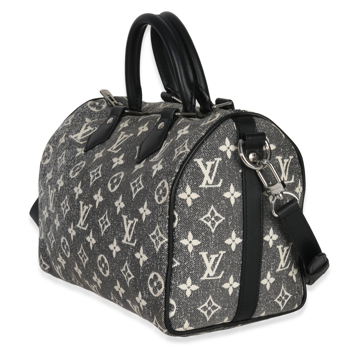 Louis Vuitton Black Monogram Denim Jacquard Speedy Bandouliere 25 Handbag sv