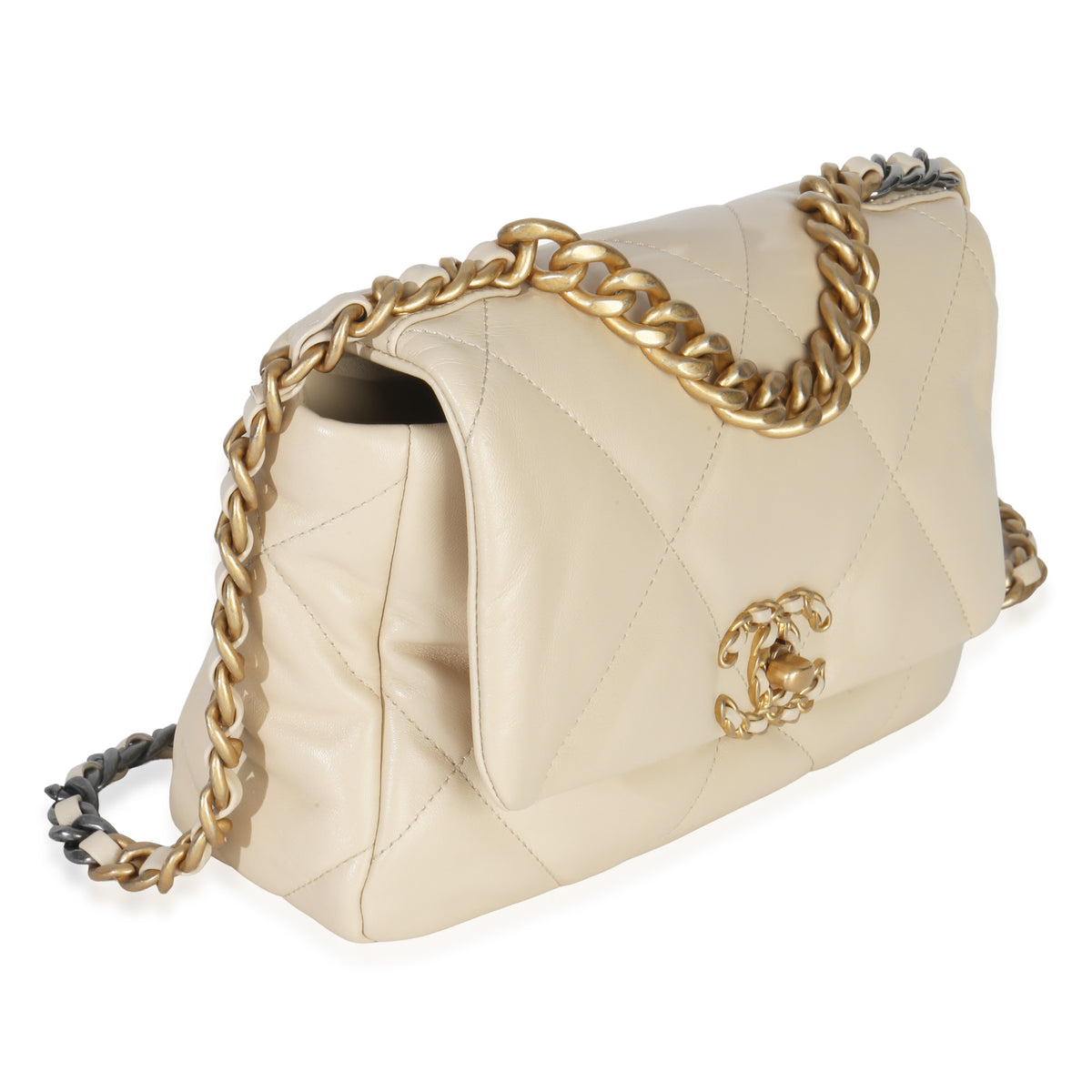 Chanel Beige Quilted Lambskin Medium  19 Flap Bag Handbag pv