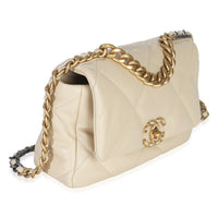 Chanel Beige Quilted Lambskin Medium  19 Flap Bag Handbag pv