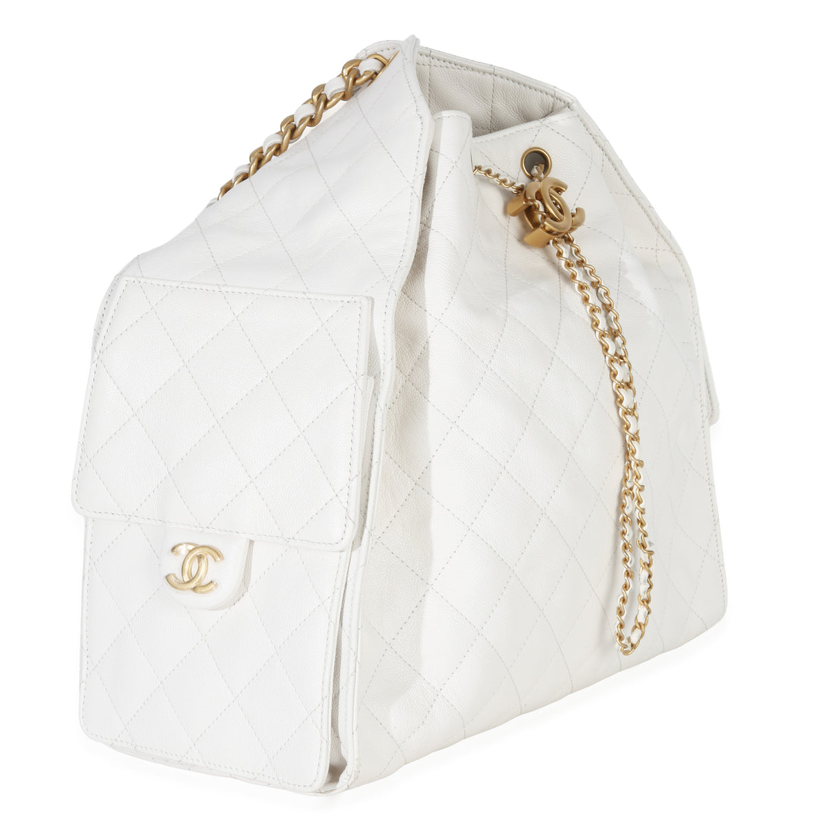 Chanel White Quilted Caviar Large  25 Hobo Handbag Handbag pv