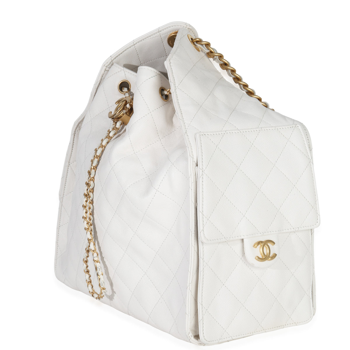 Chanel White Quilted Caviar Large  25 Hobo Handbag Handbag sv